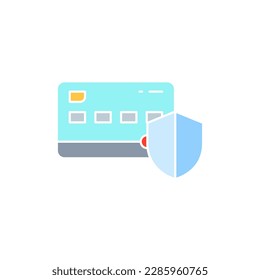 Credit card with shield, credit card security, secure payment, payment protection white outline icon. Shopping, online banking, finance symbol design.