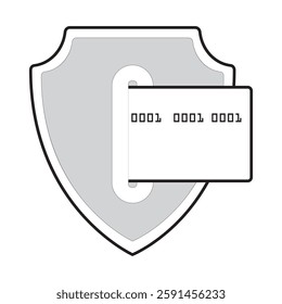Credit card and shield symbolizing secure payment in a simple design. Outline credit card icon with a shield symbolizing secure transactions and financial protection. EPS 10. Vector illustrations
