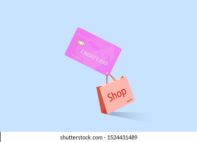 Credit card and shopping bag vector.