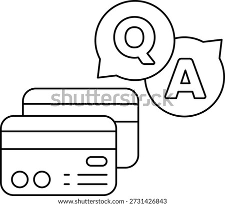 A credit card is shown with a question mark and an A above it. Concept of asking for something or seeking information