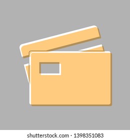 Credit Card sign. Emboss effect with light orange icon on gray background.