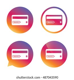 Credit card sign icon. Debit card symbol. Virtual money. Gradient buttons with flat icon. Speech bubble sign. Vector