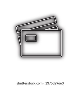 Credit Card sign. Vector. Double contour black icon with soft shadow at white background. Isolated.