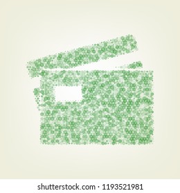 Credit Card sign. Vector. Green hexagon rastered icon and noised opacity and size at light green background with central light.