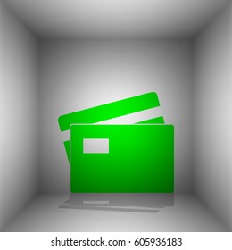 Credit Card sign. Vector. Green icon with shadow in the room.