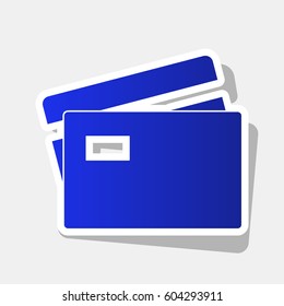 Credit Card sign. Vector. New year bluish icon with outside stroke and gray shadow on light gray background.