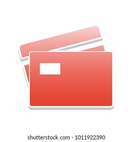 Credit Card sign. Vector. Reddish icon with white and gray shadow on white background. Isolated.