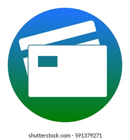 Credit Card sign. Vector. White icon in bluish circle on white background. Isolated.