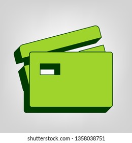 Credit Card sign. Vector. Yellow green solid icon with dark green external body at light colored background.