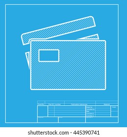 Credit Card sign. White section of icon on blueprint template.