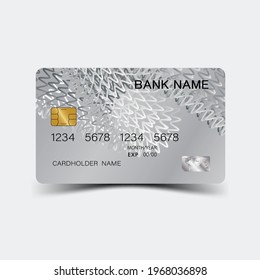 Credit card. With silver elements design. And inspiration from abstract. On white background. Glossy plastic style. 