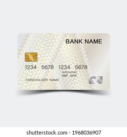 Credit card. With silver elements design. And inspiration from abstract. On white background. Glossy plastic style. 