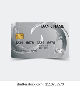 Credit card. With silver elements design. And inspiration from abstract. On white background. Glossy plastic style. 