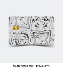 Credit card. With silver elements desing. And inspiration from abstract. On white background. Glossy plastic style. 