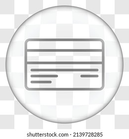 Vector de icono simple de tarjeta de crédito. Diseño plano. Botón de cristal en cuadrícula transparente.ai