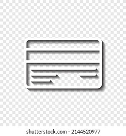 Credit card simple icon vector. Flat desing. White with shadow on transparent grid.ai