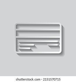 Credit card simple icon vector. Flat design. Paper style with shadow. Gray background.ai