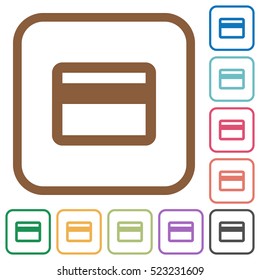 Credit card simple icons in color rounded square frames on white background
