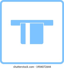 Ícone De Cartão De Crédito Deslizando Para Fora Do ATM. Design de quadro azul. Ilustração de vetor.