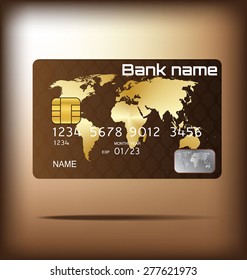 Credit card, smart card and gift card template design with golden map and fence background