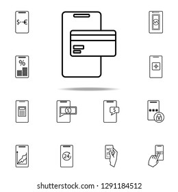 credit card in smart phone icon. Mobile banking icons universal set for web and mobile
