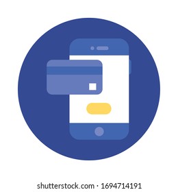 credit card in smartphone block and flat style icon vector illustration design