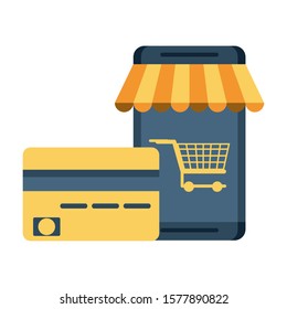 credit card with smartphone ecommerce vector illustration design