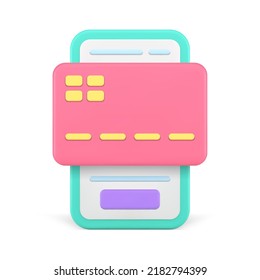 Credit card smartphone online shopping e money transaction banking application realistic 3d icon vector illustration. Mobile phone payment app ecommerce financial account internet pay processing