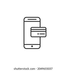 Tarjeta de crédito e icono de línea vector de smartphone para la opción de pago.