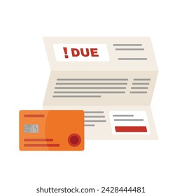 Credit card statement concept. Card with paper bill invoice, isolated flat vector graphic illustration. 