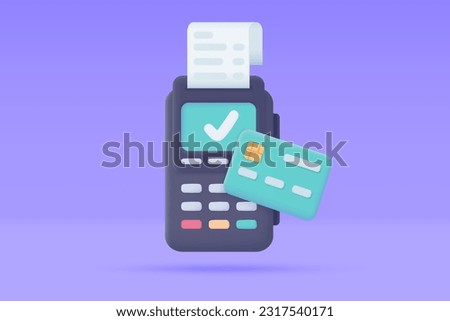 Credit card swipe machine 3D icon. online payment by credit card Cashless society. 3d illustration