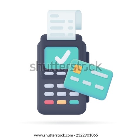 Credit card swipe machine 3D icon. online payment by credit card Cashless society. 3d illustration
