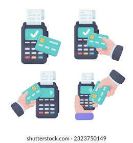 Credit card swipe machine to authorize payments The concept of a cashless society 3d vector illustration