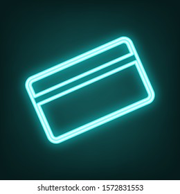 Credit card symbol for download. Cyan neon icon in the dark. Bluring. Luminescence. Illustration.
