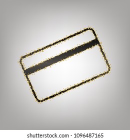 Credit card symbol for download. Vector. Blackish icon with golden stars at grayish background.