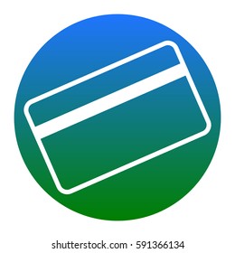 Credit card symbol for download. Vector. White icon in bluish circle on white background. Isolated.