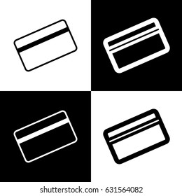 Credit card symbol for download. Vector. Black and white icons and line icon on chess board.