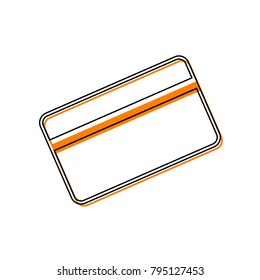 Credit card symbol for download. Vector. Black line icon with shifted flat orange filled icon on white background. Isolated.