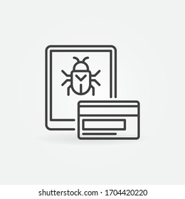 Kreditkarte und Tablet-PCs mit Computerviren-Vektorillustration - Rahmensymbol oder Design-Element