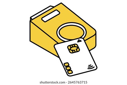 Credit card tap cashless payment simple line drawing icon, isometric illustration of NFC contactless transaction, Vector Illustration