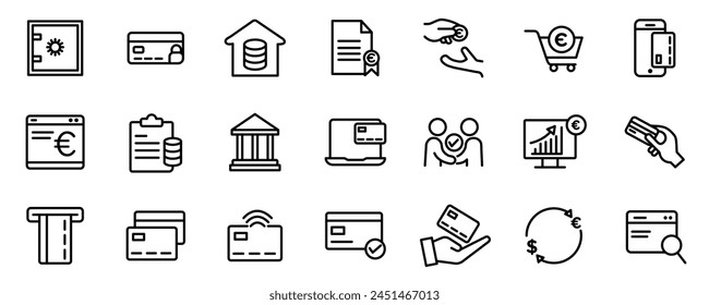 Credit card technology related vector icons collection on white background.