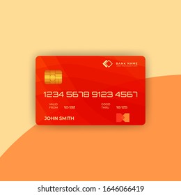 Credit card template with abstract orange wave back background template, simple, elegant and minimalist design.