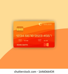 Credit card template with abstract orange wave back background template, simple, elegant and minimalist design.