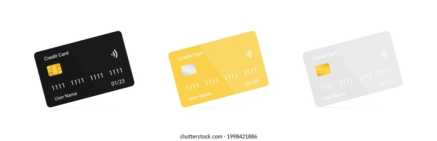 Credit card template set isolated on white background. Credit card mockup set. Plastic credit card illustration. Shopping concept. Online shopping. Payment method. Vector graphic EPS 10