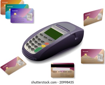 credit card terminal with cards