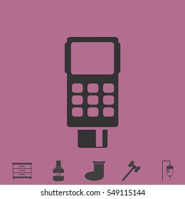 Credit card terminal icon flat. Simple vector grey pictogram and bonus symbol