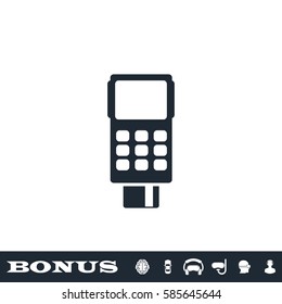 Credit card terminal icon flat. Black pictogram on white background. Vector illustration symbol and bonus button