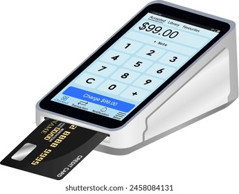 credit card terminal isolated view with credit card illustration