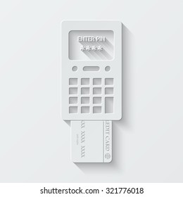 credit card terminal vector icon - paper illustration