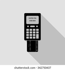 credit card terminal vector icon with long shadow